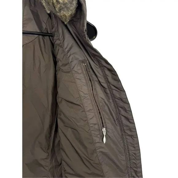 Eddie Bauer Goose Down Puffer Vest Women's Small Brown Full Zip Pockets Faux Fur - Picture 5 of 8